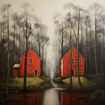 två röda hus i skogen 4 av Kurt Heppke