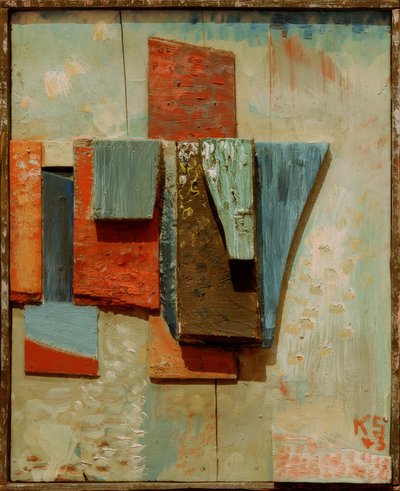 Färgat trä konstruktion av Kurt Schwitters