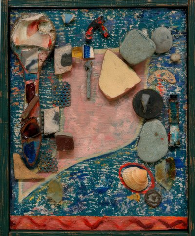 Liten Merz-bild med många delar av Kurt Schwitters