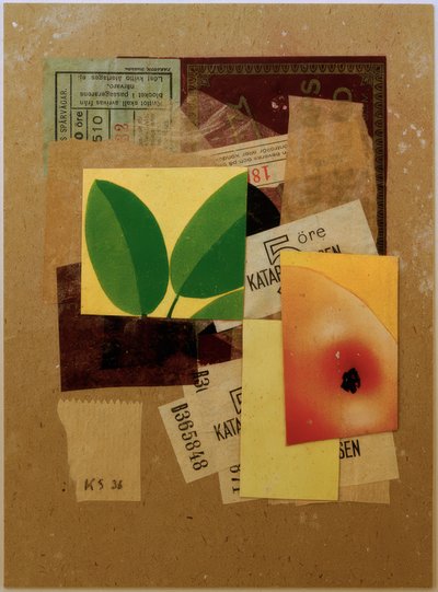 Untitled (Med bit äpple och gröna blad) av Kurt Schwitters