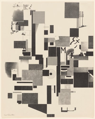 Utan titel, nr 2 av 6 från portfolion Merz 3. Kurt Schwitters 6 litografier. Merz mapp. Första portföljen av Merz förlag (Merz 3. Kurt Schwitters 6 lithos. Merz Portfolio. Första portföljen av Merz Publisher) av Kurt Schwitters