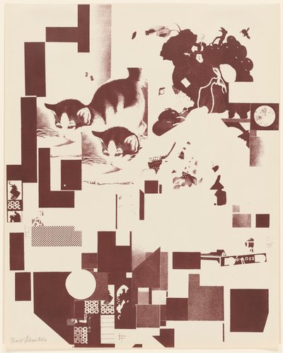 Utan titel, nr 5 av 6 ur portföljen Merz 3. Kurt Schwitters 6 litografier. Merz mapp. Första portföljen av Merz förlag (Merz 3. Kurt Schwitters 6 lithos. Merz Portfolio. Första portföljen av Merz Publisher) av Kurt Schwitters