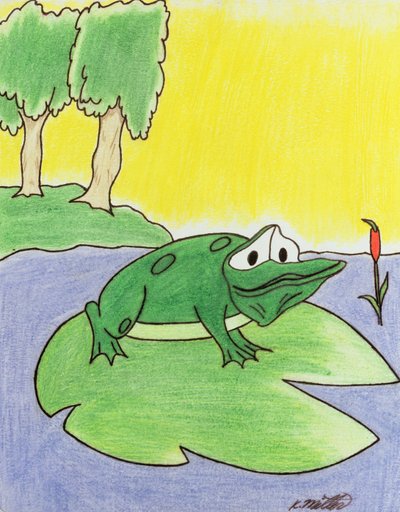 Lily Pad Frog, 2005 (färgpenna på papper) av Kurtis L. Miller