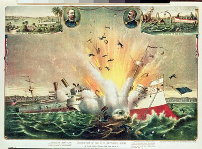 Förstörelse av det amerikanska slagskeppet Maine i Havannas hamn, 15 februari 1898 av Kurz and Allison