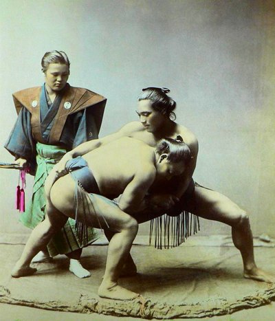 Sumobrottare, ca 1880 (foto) av Kusakabe (attr. to) Kimbei
