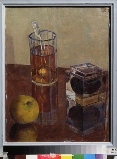 Stilleben med en bläckkruka. Målning av Kuzma Sergeyevich Petrov Vodkin (Petrov-Vodkin) (Kouzma Petrov Vodkin) (Petrov-Vodkin) (1878-1939), olja på duk av Kuzma Sergeevich Petrov-Vodkin