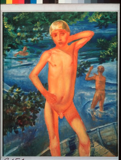 Pojkar badar. Målning av Kuzma Sergeevich Petrov Vodkin (Petrov-Vodkin) (Kouzma Petrov Vodkin) (Petrov-Vodkin) (1878-1939), olja på duk av Kuzma Sergeevich Petrov-Vodkin