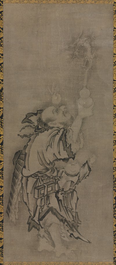Hotei med Daoist Immortals: Immortal with Gourd and Dragon av Kyūseki Tomonobu