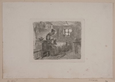 Bondgård med en stickande fru av L.A. Schou