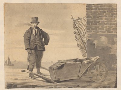 Rökande fiskare med skottkärra av L.F.H. Andrau