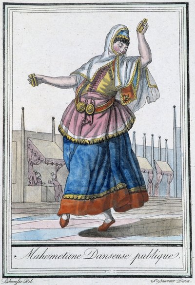 Muhammedansk offentlig dansare - i "" Encyclopédie des voyages"" av J. Grasset St Sauveur, red. Deroy, Paris av L.F. Labrousse