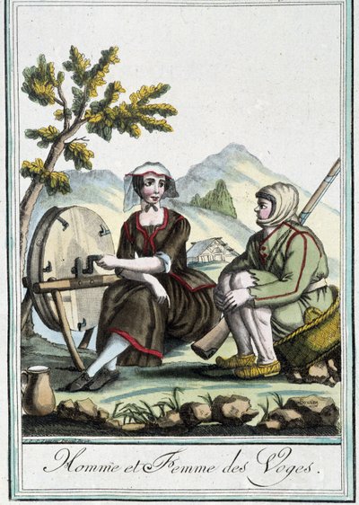 Man och kvinna från Vogeserna - i "" Encyclopedia of travels"" av J. Grasset St Sauveur, Deron, Paris av L.F. Labrousse