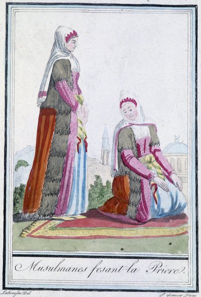 Muslimer vid bön - i "" Encyclopédie des voyages"" av J. Grasset St Sauveur, red. Deroy, Paris av L.F. Labrousse