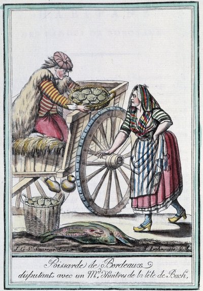 Poissarde de Bordeaux disputerar med en ostronhandlare från chefen för Buch - i "" Encyclopedia of travels"" av J. Grasset St Sauveur, Deron, Paris av L.F. Labrousse