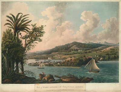 Port Antonio, från Six Views in the Island of Jamaica, litografi av I. Merigot av L. (after) Bellenger
