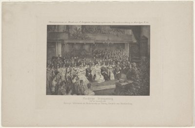 Drottning Wilhelminas och Prins Hendriks bröllopsceremoni, 1901 Högtidlig välsignelse av äktenskapet mellan drottning Wilhelmina av Nederländerna och Hertog Hendrik van Mecklenburg (titel på objektet) av L. Angerer