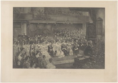 Högtidlig välsignelse av äktenskapet mellan drottning Wilhelmina av Nederländerna och hertig Hendrik van Mecklenburg i Haag, den 7 februari 1901 (titel på objektet) av L. Angerer