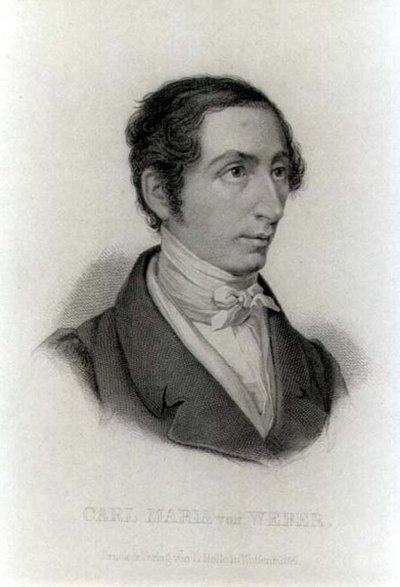 Porträtt av Carl Maria von Weber (1786-1826) tysk kompositör (gravyr) (s/v foto) av L. Holle