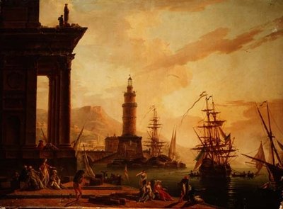 Capriccio av en medelhavshamn med en holländsk fregatt och annan sjöfart av La Croix de Marseilles
