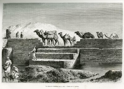 Reservoaren av Abdullah, Saudiarabien, illustration från "Pilgrimsfärd till Nejd, den arabiska rasens vagga", publicerad i World Tour, ledd av Edouard Charton (1807-1890) 1882 (litho) av Lady Anne Blunt