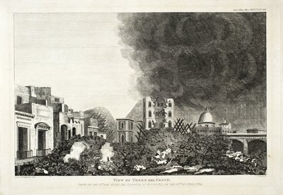 Utsikt över Torro del Greco: Taget på den 8:e dagen efter Vesuvius utbrott, 15 juni 1794, 1822 (gravyr och etsning) av Lady H. Fitzgerald