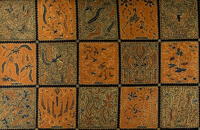 Batik med traditionellt rutigt mönster, Surakarta, Java, Indonesien, detaljer av Amadeo (after) Modigliani