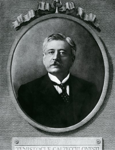 Porträtt av Temistocle Calzecchi Onesti (1853-1922), italiensk fysiker och uppfinnare, etsning efter fotografi av Amadeo (after) Modigliani