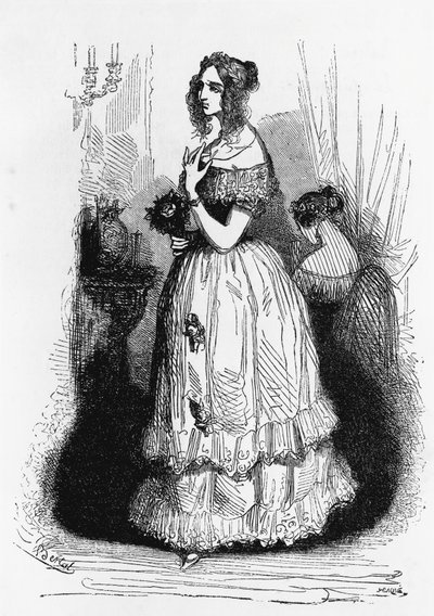 Illustration för hertiginnan av Langeais, roman av Honore de Balzac (1799-1850) från samlingen i flera volymer med titeln Human Comedy, gravyr av Laisne av Laisne Laisne