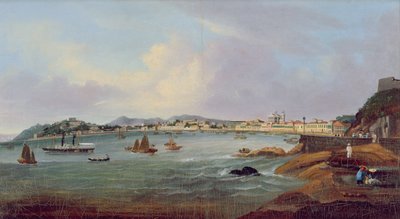 Hamnen i Macao, Kina, ca 1855 (olja på duk) av Lam Qua (attr. to)