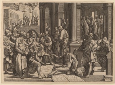 Apostlarna Petrus och Johannes som helar den förlamade av Lambert Suavius