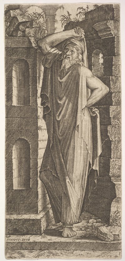 Sankt Filip, stående med vänster hand på höften och höger hand vilande på hans he..., 1545. av Lambert Suavius