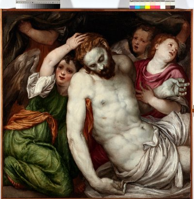 Pieta et anges (Pieta med änglar) Målning av Lambert Sustris (1515-1584) 1500-talet Sön 83x84 cm Musei di Strada Nuova Genes av Lambert Sustris