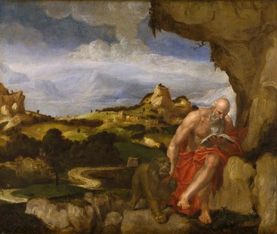 St Hieronymus i vildmarken, mitten av 1500-talet av Lambert Sustris