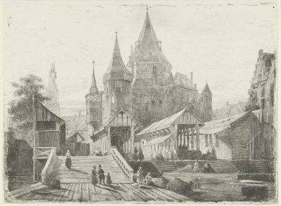 Utsikt över Nieuwmarkt i Amsterdam av Lambertus  Hardenberg