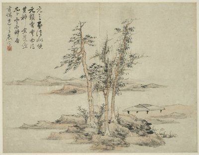 Landskap i stil med antika mästare: efter Ni Zan (1301-1374), Cao Zhibo (1272-1355) av Lan Ying
