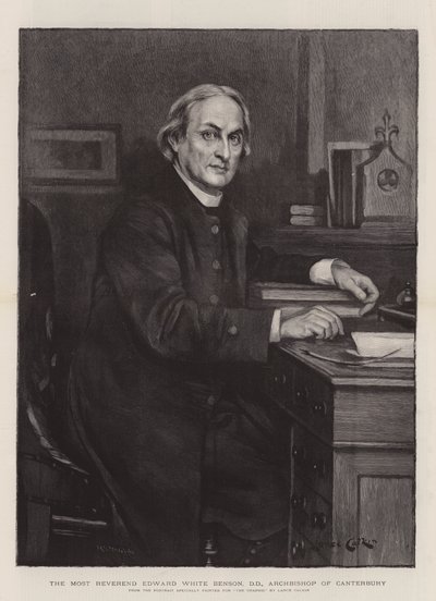 The Most Reverend Edward White Benson, DD, ärkebiskop av Canterbury (gravyr) av Lance Calkin
