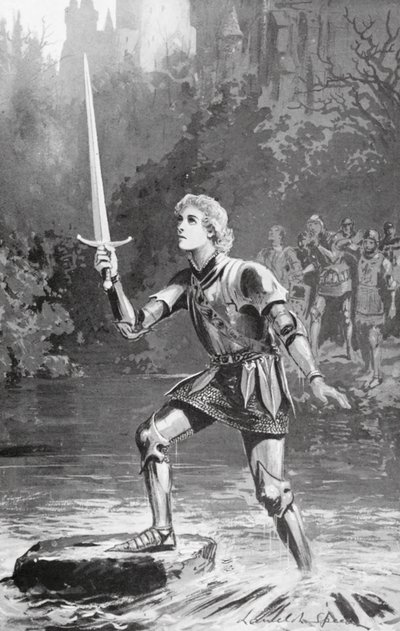 Galahad lyfte svärdet ganska lätt (litografi) av Lancelot Speed