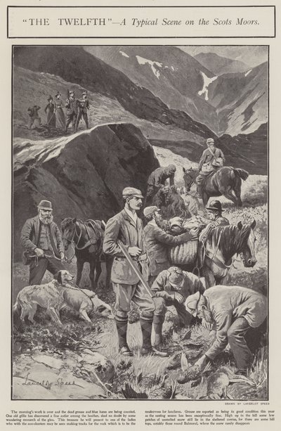 "The Twelfth" - en typisk scen på Scots Moors (litho) av Lancelot Speed