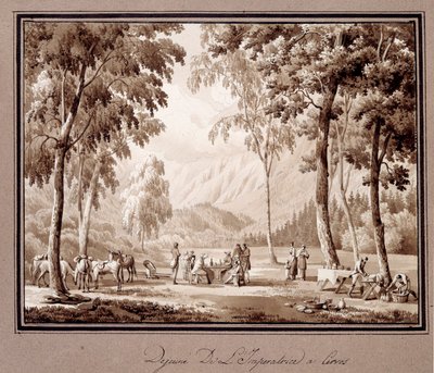 Frukost av imponen Josephine de Beauharnais i Cervos 1810. Teckning av Theodore Turpin De Crisse (1782-1859) av Lancelot Théodore Turpin de Crissé de Crissé
