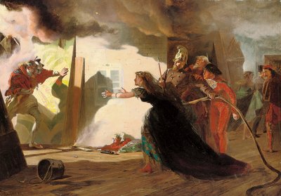 Elda på teatern (olja på duk) av Laslett John Pott