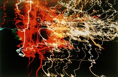 Ohne Titel (Autostrålkastare vita, orange och röda, trafiksnurrar) av Laszlo Moholy Nagy