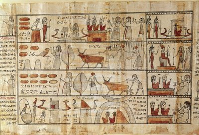 Jordbruksscener, detalj från The Book of the Dead of Tsekhons (papyrus) av Late Period Egyptian