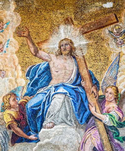 Kristus i härlighet mellan Jungfru Maria och Johannes Döparen, detalj av Lattanzio Querena