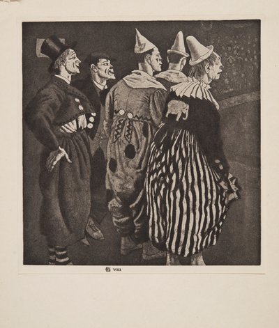 Fem clowner, pub. 1926. av Laura Knight
