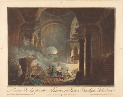Ruin av den inre delen av en basilika i Rom av Laurent Guyot after Hubert Robert