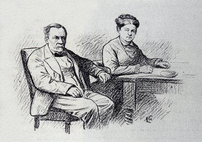 Porträtt av Louis Pasteur (1822-1895), fransk kemist och fysiker som dikterar ett förhållande med sin fru Marie Laurent. Skiss av Lucien Laurent-Gsell (Laurent Gsell) (1860-1944). DR av Laurent Lucien Gsell