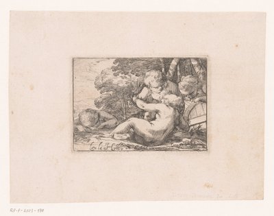 Bacchanal med berusad putti av Laurent de La Hire