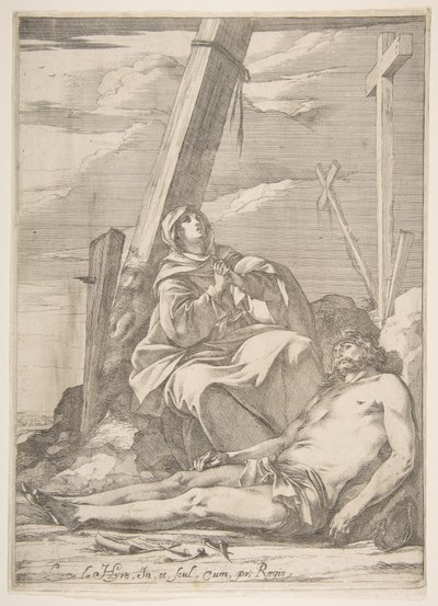 Kristus och jungfrun vid korsets fot. av Laurent de la Hyre