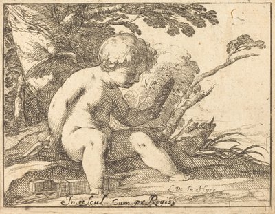 Cupid tittar i en spegel av Laurent de la Hyre