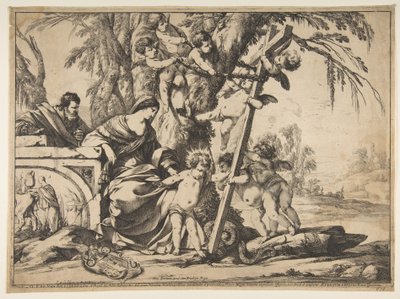 Helig familj med Kristusbarn som trampar på ormen, 1639. av Laurent de la Hyre